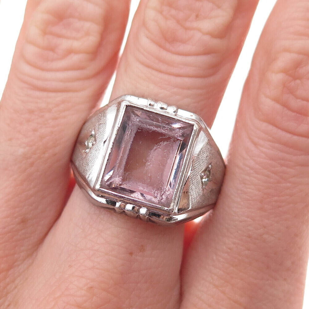 Vargas 925 Sterling Silver Antique Art Deco Lavender Rhinestone Ring Size 11.5